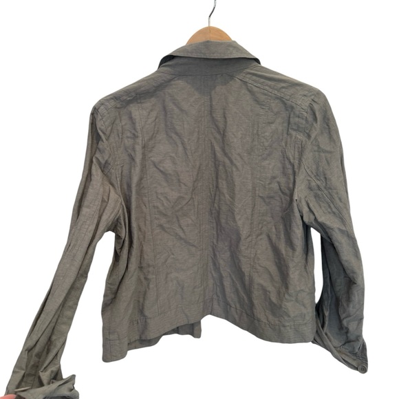 Eileen Fisher Sz L Pewter Moto Organic Cotton Steel Convert Collar Jacket - Picture 2 of 12